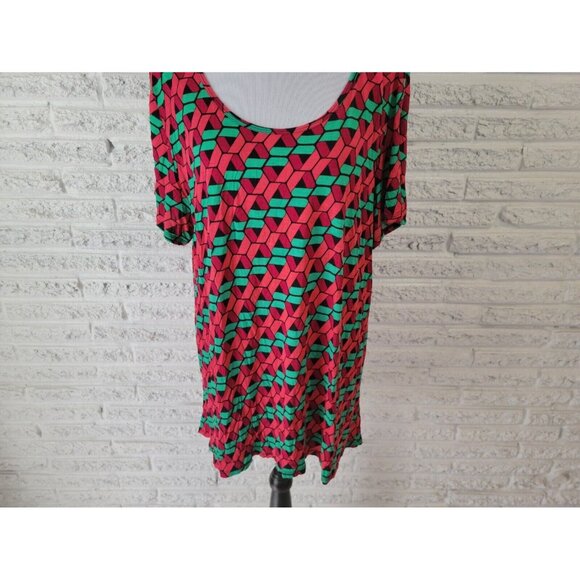 Lularoe Womens Top 3XL Plus Tee Short Sleeve Asymmetric Red GEO346E - Picture 3 of 8